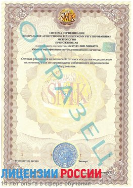 Образец сертификата соответствия (приложение) Собинка Сертификат ISO 13485